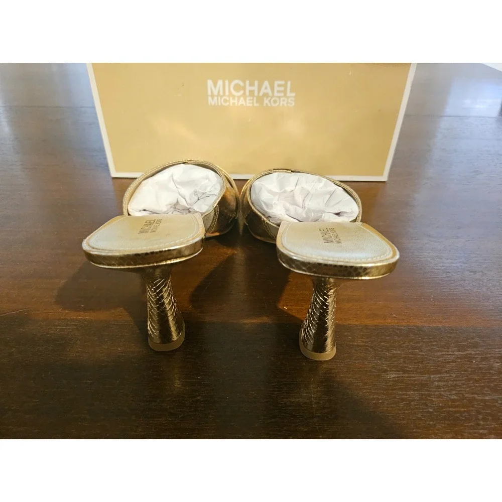 Michael Kors Clara Mule Square toe Sandals Gold Snake Skin leather New in box 10